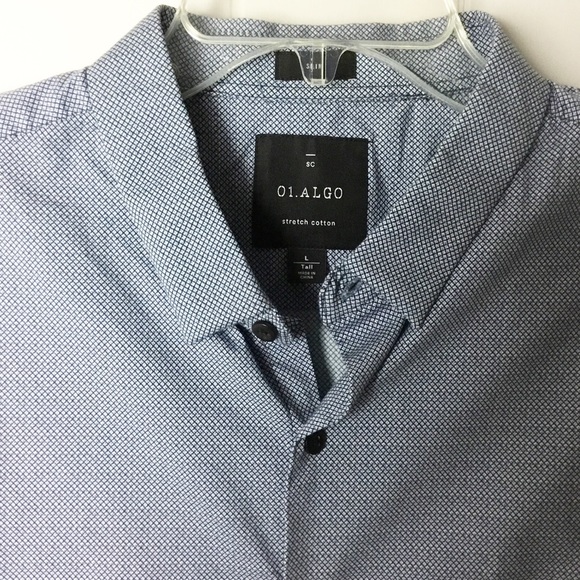01.Algo Long Sleeve Button Shirt Men's Size L Tall Blue Slim - Picture 2 of 3